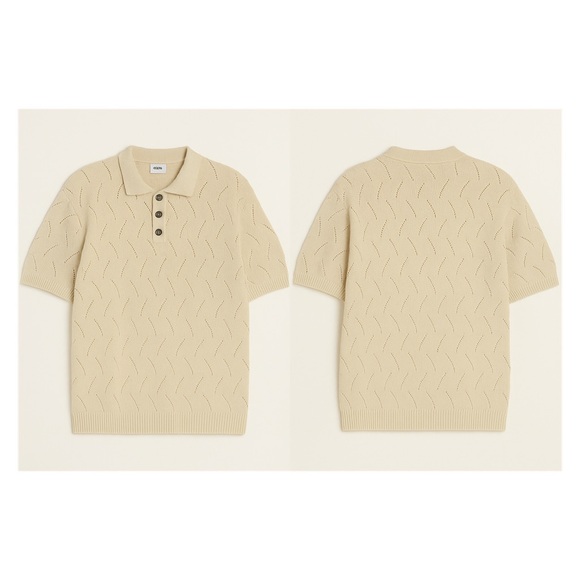 ASOS Design Men’s Short Sleeve Knit Polo Sweater 2XL Beige Textured Button Front - Picture 1 of 4